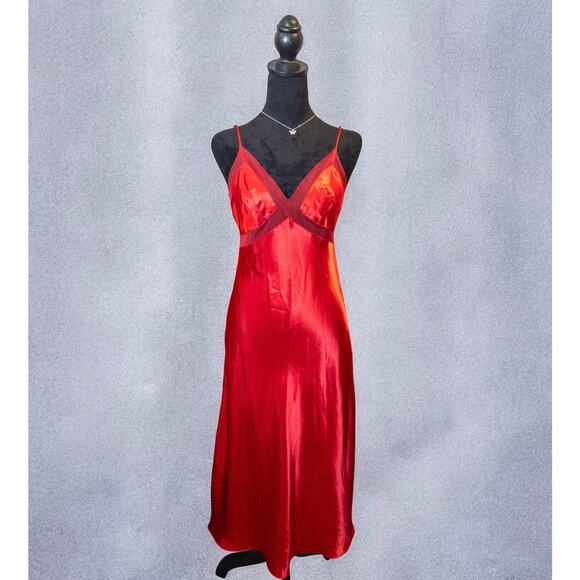 Vintage Y2K Victoria’s Secret Red Satin And Mesh Midi Night Dress Small - Picture 1 of 10